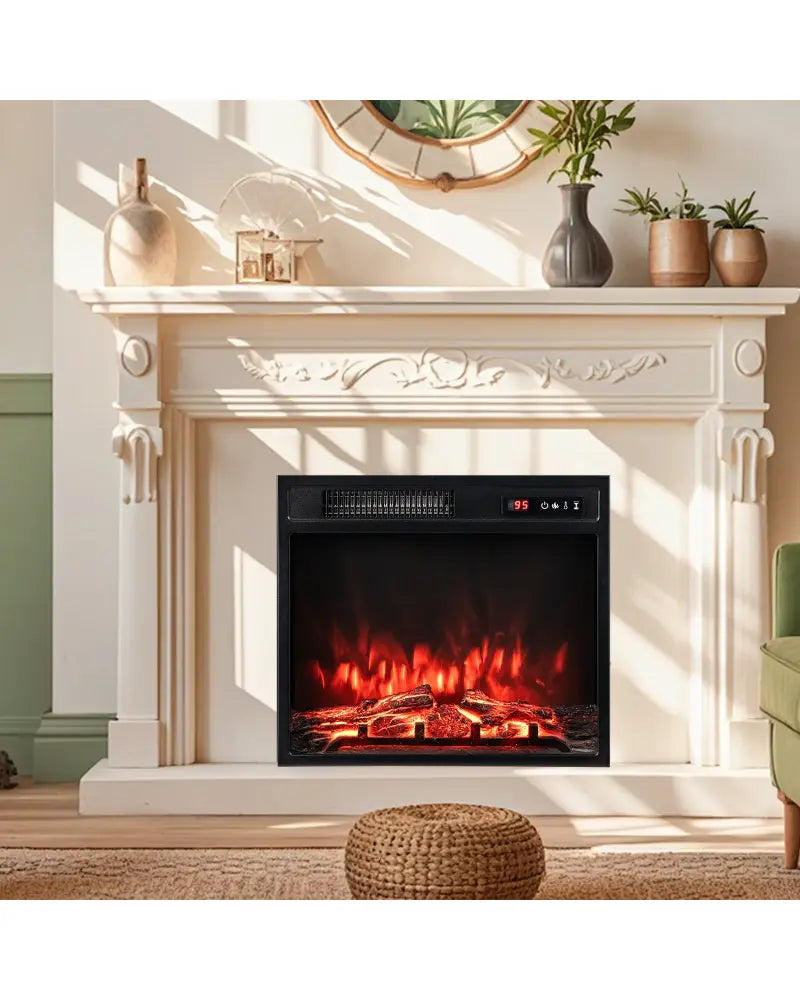 18 Inch 750W/1500W Electric Fireplace Insert with Remote Control and Adjustable Flame Colors - Black - Fireplaces