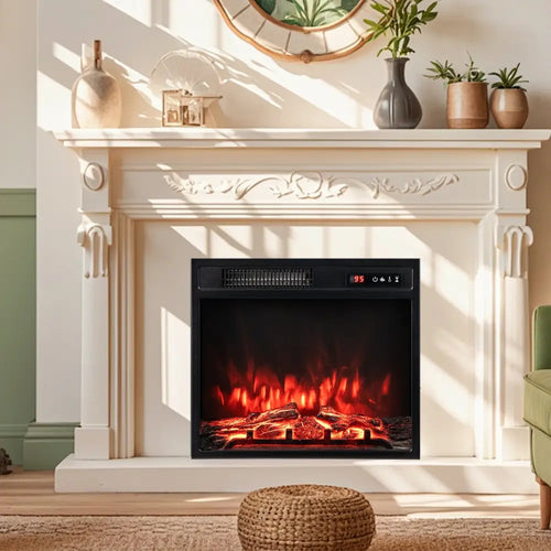 18 Inch 750W/1500W Electric Fireplace Insert with Remote Control and Adjustable Flame Colors - Black - Fireplaces