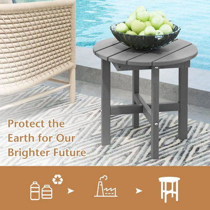 18 Inch Adirondack Round Side Table with Cross Base and Slatted Surface-Gray - Gray - Patio Coffee Tables