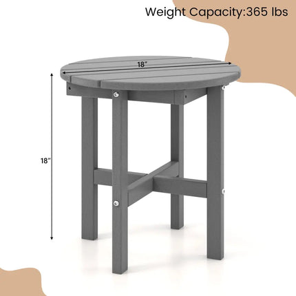 18 Inch Adirondack Round Side Table with Cross Base and Slatted Surface-Gray - Gray - Patio Coffee Tables