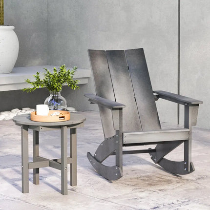 18 Inch Adirondack Round Side Table with Cross Base and Slatted Surface-Gray - Gray - Patio Coffee Tables