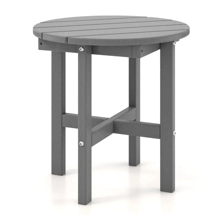 18 Inch Adirondack Round Side Table with Cross Base and Slatted Surface-Gray - Gray - Patio Coffee Tables
