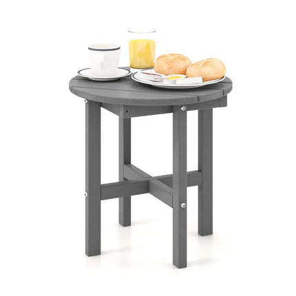 18 Inch Adirondack Round Side Table with Cross Base and Slatted Surface-Gray - Gray - Patio Coffee Tables