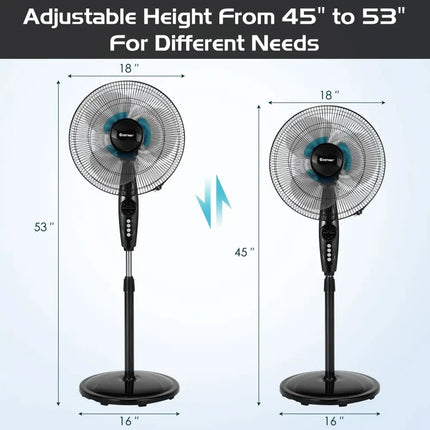 18 Inch Adjustable Height Fan with Quiet Oscillating Stand for Home and Office Costway