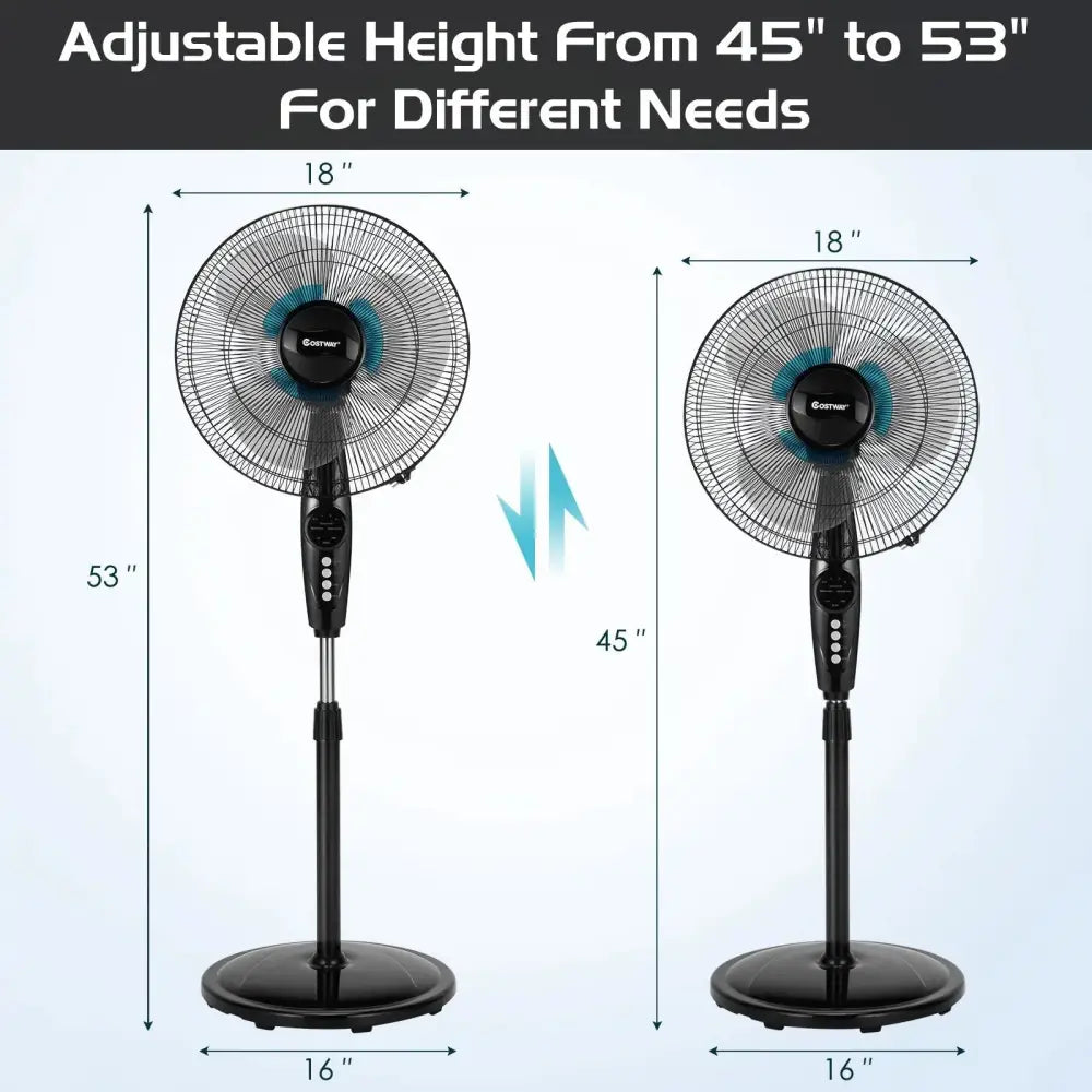 18 Inch Adjustable Height Fan with Quiet Oscillating Stand for Home and Office Costway
