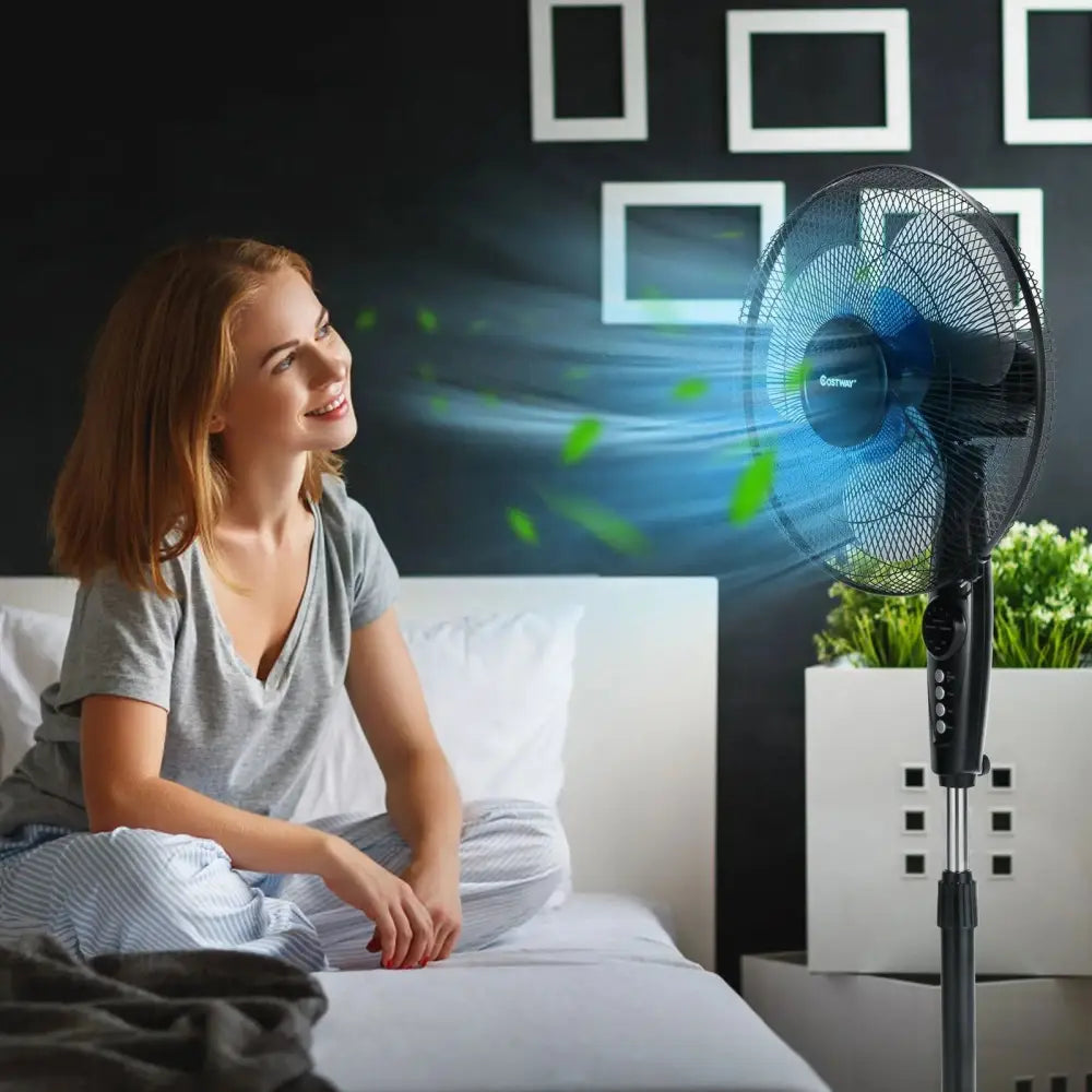 18 Inch Adjustable Height Fan with Quiet Oscillating Stand for Home and Office Costway