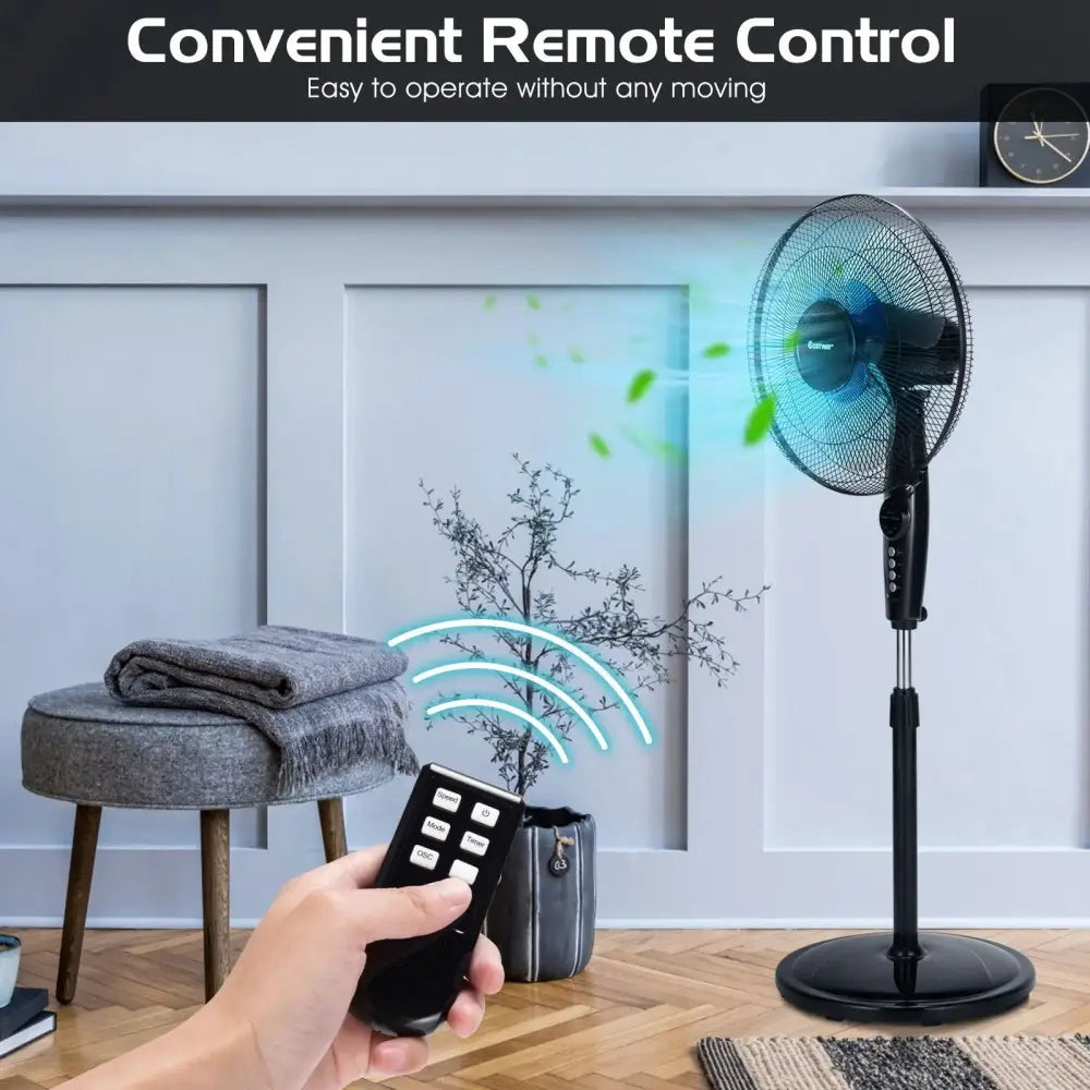 18 Inch Adjustable Height Fan with Quiet Oscillating Stand for Home and Office Costway