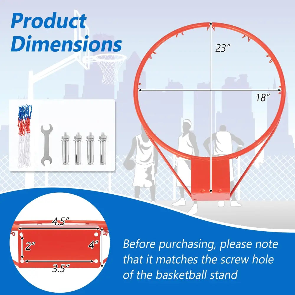 18 Inch Basketball Rim Goal Replacement with All Weather Net and Mounting Hardware-Orange - Orange - Sport Equipments