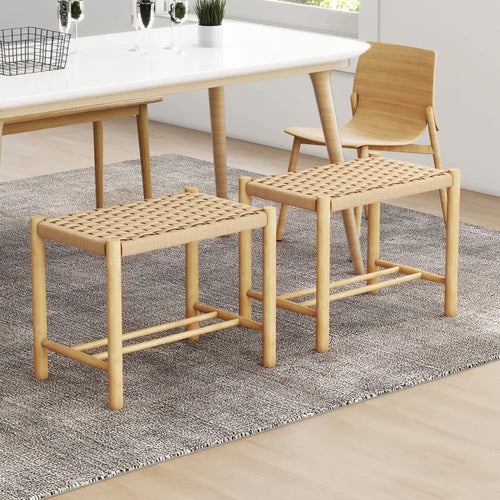 18 Inch Dining Stool Set of 2-Natural - Natural - Bar Stools