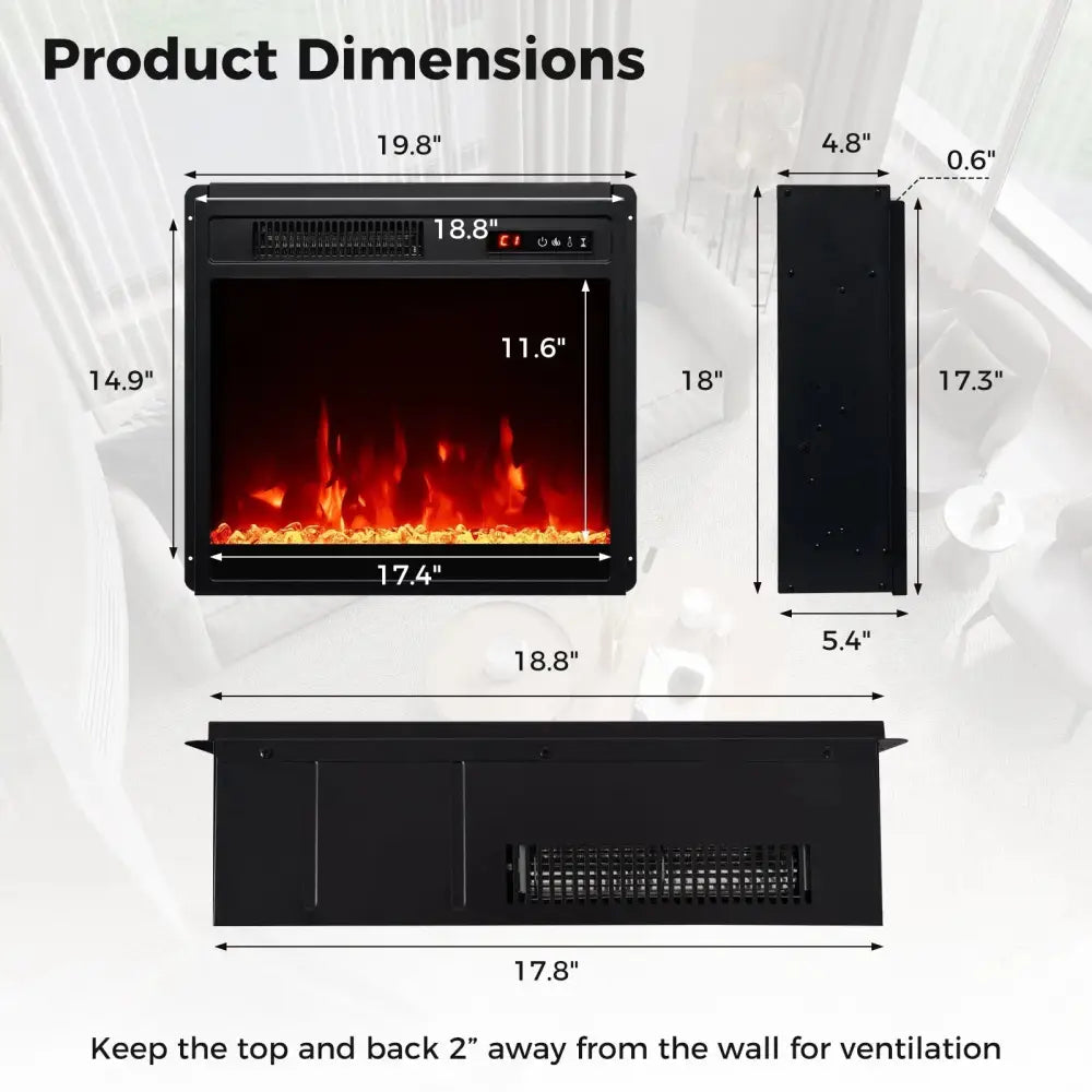 18 Inch Electric Fireplace Insert Fireplace Heater with Overheat Protection Costway