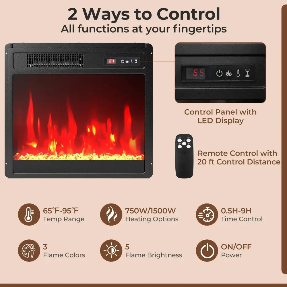 18 Inch Electric Fireplace Insert Fireplace Heater with Overheat Protection Costway