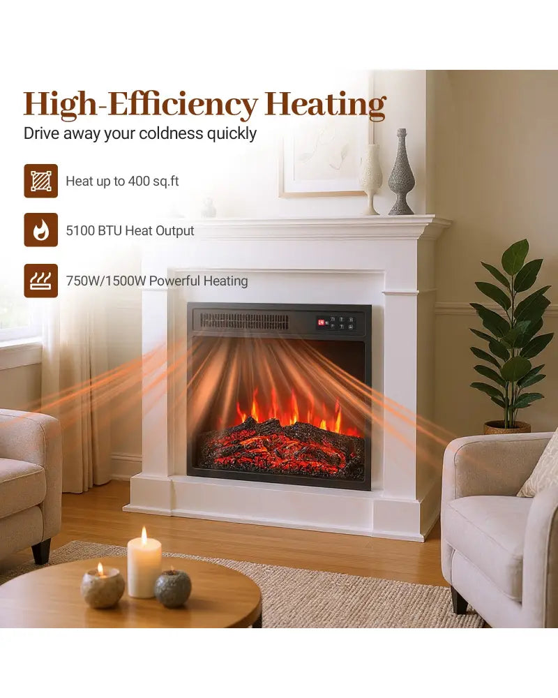 18 Inch Electric Fireplace Insert with Remote Control and 7 Realistic Flame Colors - Fireplaces