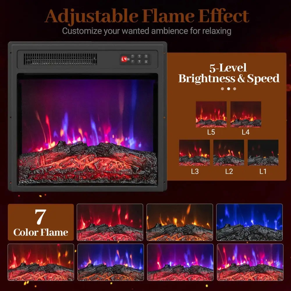 18 Inch Electric Fireplace Insert with Remote Control and 7 Realistic Flame Colors Costway