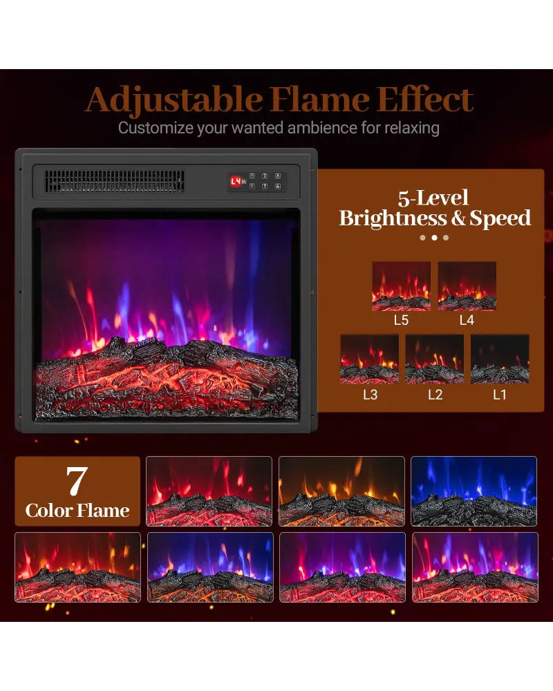 18 Inch Electric Fireplace Insert with Remote Control and 7 Realistic Flame Colors - Fireplaces