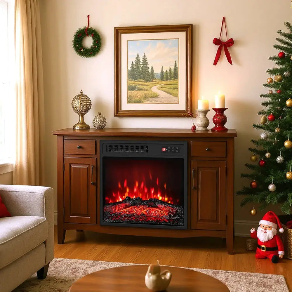 18 Inch Electric Fireplace Insert with Remote Control and 7 Realistic Flame Colors Costway