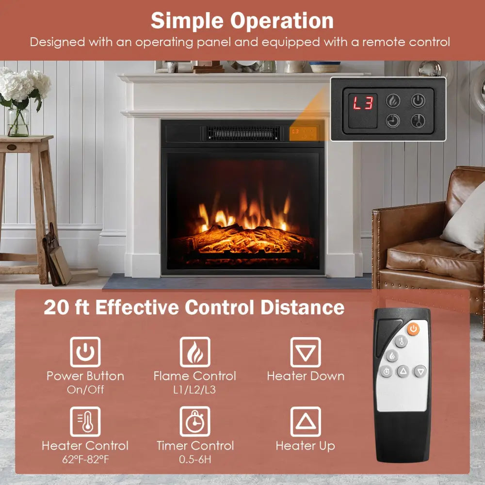 18 Inch Electric Fireplace Inserted with Adjustable LED Flame - Fireplaces