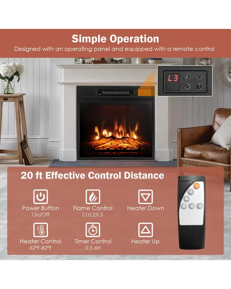 18 Inch Electric Fireplace Inserted with Adjustable LED Flame - Fireplaces