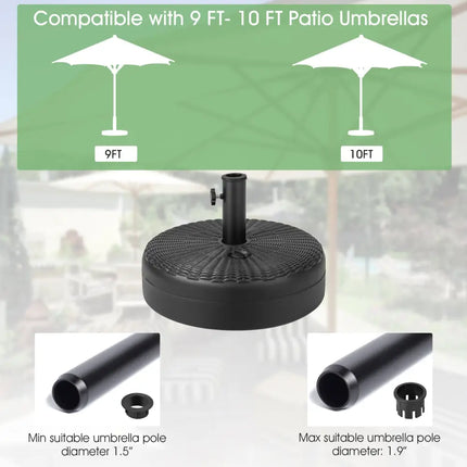 18 Inch Fillable Heavy-Duty Round Umbrella Base Stand - Black - Outdoor Umbrella Bases