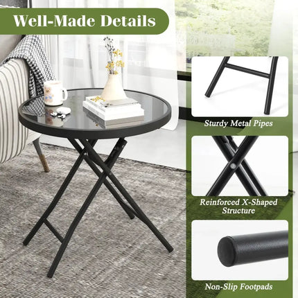 18 Inch Folding Side Table Patio Round Compact Coffee Table-Black Costway