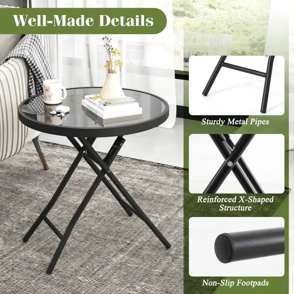18 Inch Folding Side Table Patio Round Compact Coffee Table-Black Costway