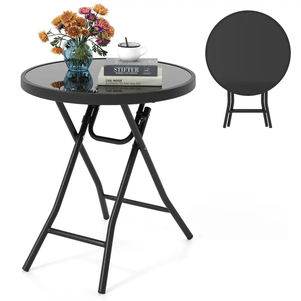 18 Inch Folding Side Table Patio Round Compact Coffee Table-Black Costway