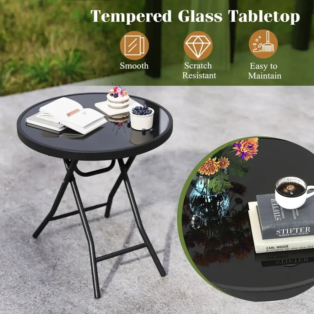 18 Inch Folding Side Table Patio Round Compact Coffee Table-Black Costway