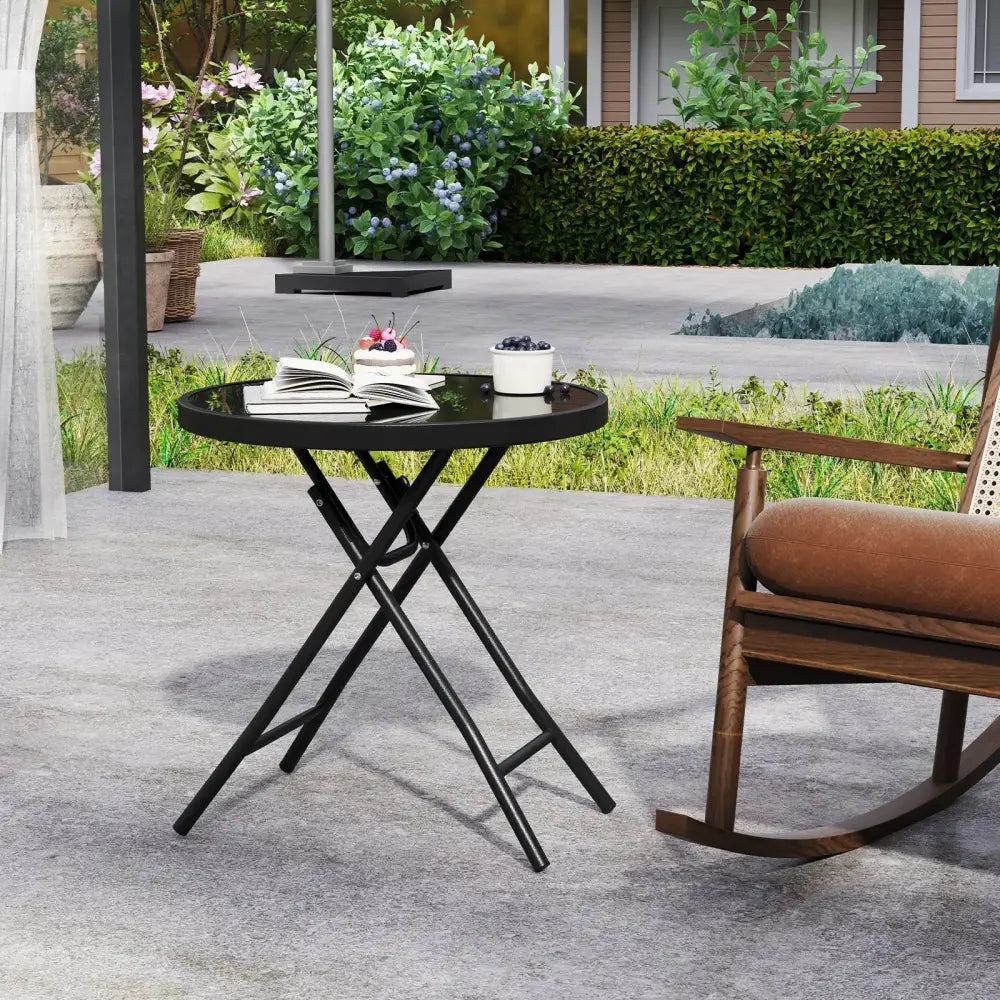 18 Inch Folding Side Table Patio Round Compact Coffee Table-Black Costway