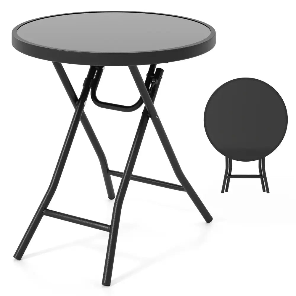 18 Inch Folding Side Table Patio Round Compact Coffee Table-Black Costway