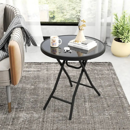 18 Inch Folding Side Table Patio Round Compact Coffee Table-Black Costway