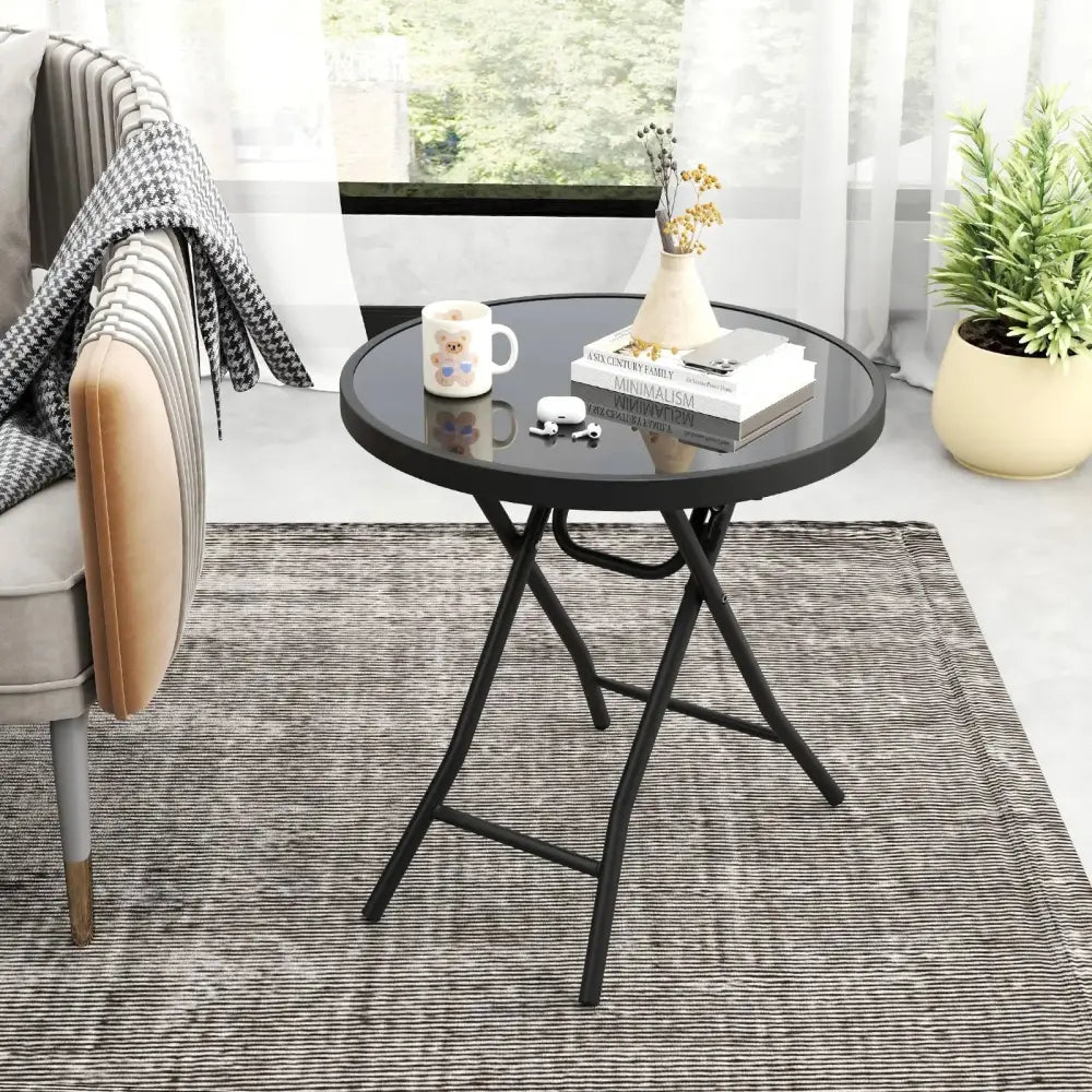18 Inch Folding Side Table Patio Round Compact Coffee Table-Black Costway