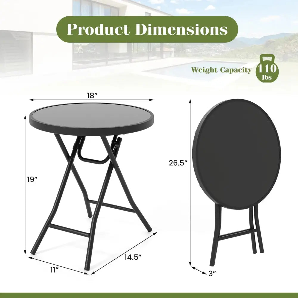 18 Inch Folding Side Table Patio Round Compact Coffee Table-Black Costway