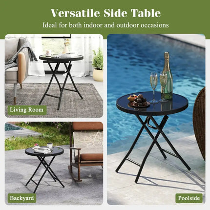 18 Inch Folding Side Table Patio Round Compact Coffee Table-Black Costway