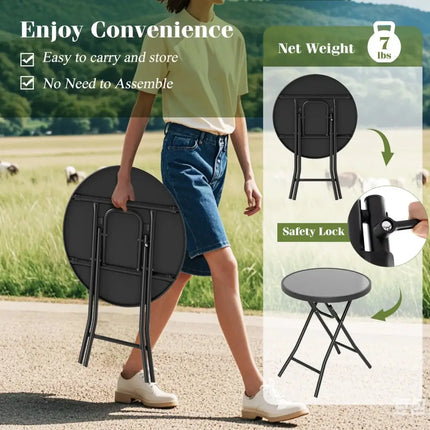 18 Inch Folding Side Table Patio Round Compact Coffee Table-Black Costway