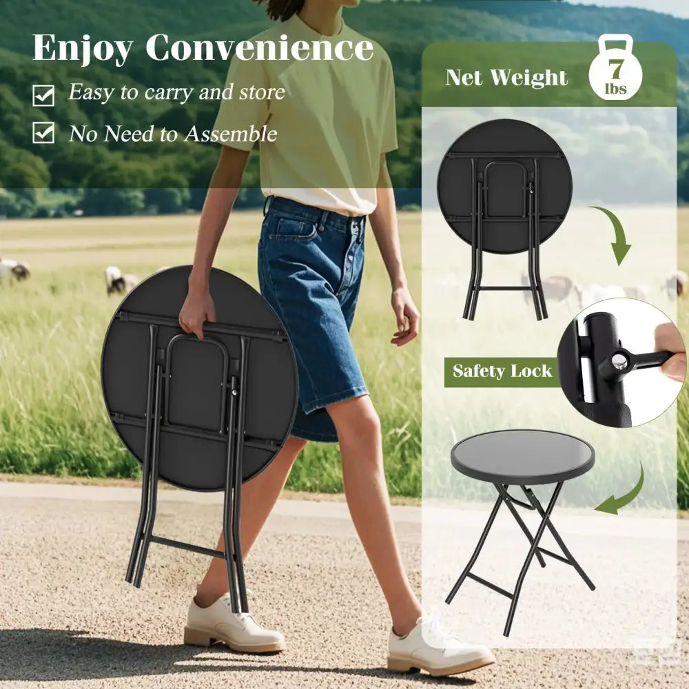 18 Inch Folding Side Table Patio Round Compact Coffee Table-Black Costway