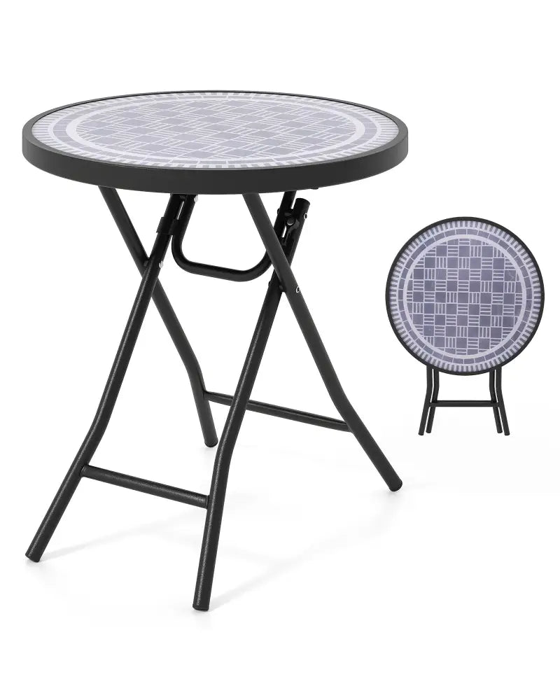 18 Inch Folding Side Table Patio Round Compact Coffee Table-Gray - Gray - End & Side Tables