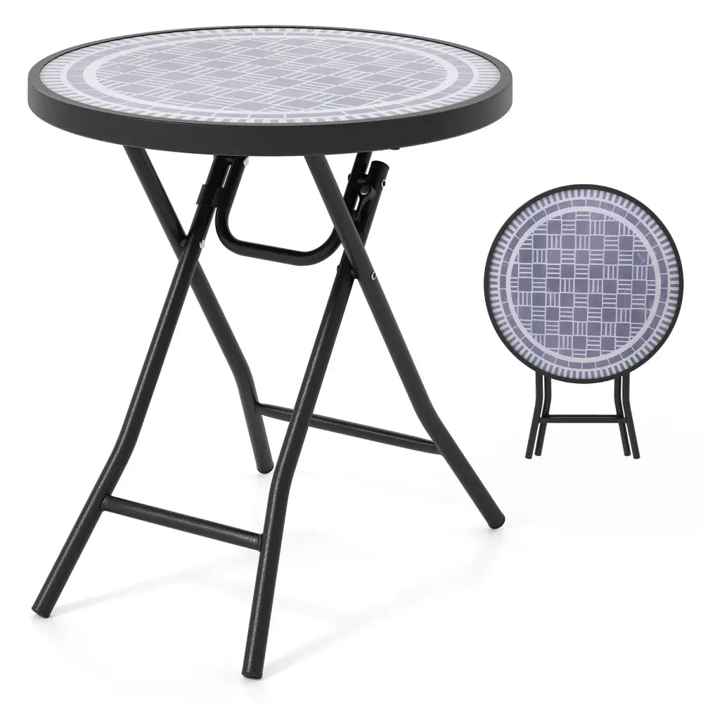 18 Inch Folding Side Table Patio Round Compact Coffee Table-Gray - Gray - End & Side Tables
