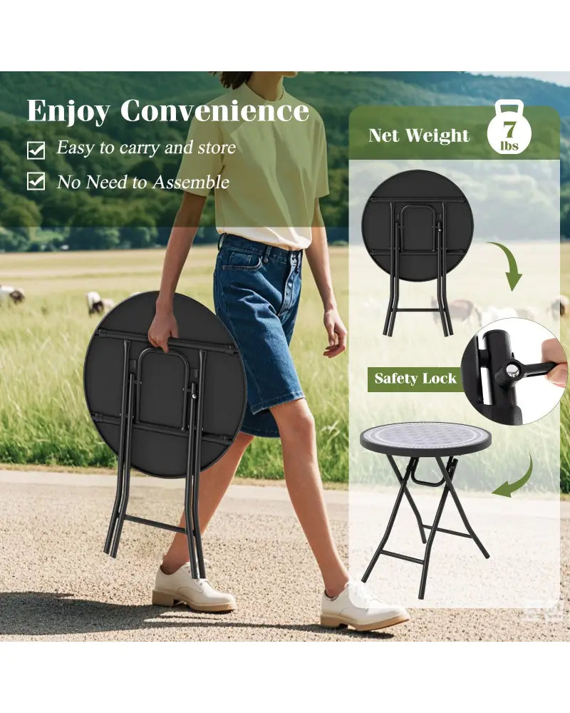 18 Inch Folding Side Table Patio Round Compact Coffee Table-Gray - Gray - End & Side Tables