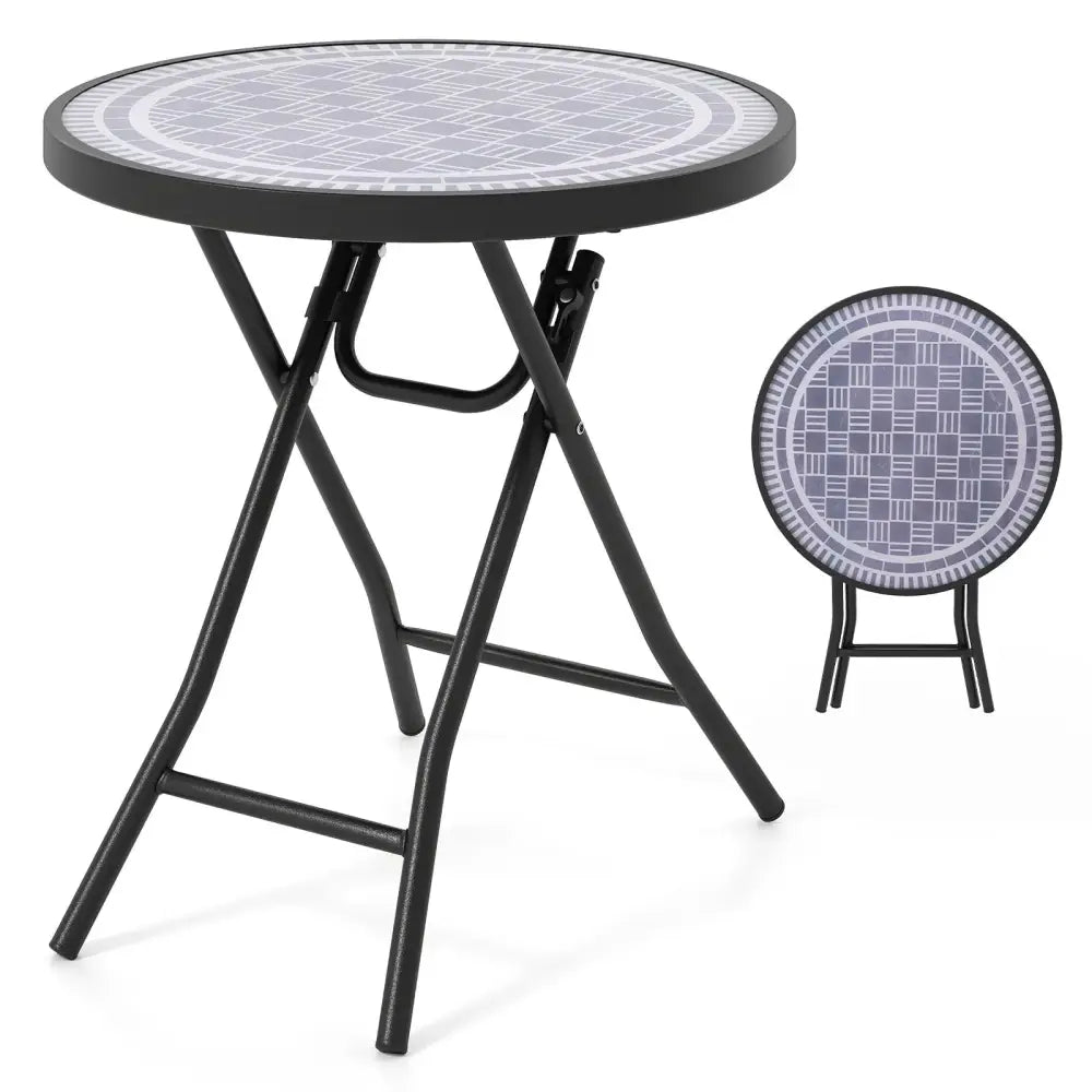 18 Inch Folding Side Table Patio Round Compact Coffee Table-Gray Costway