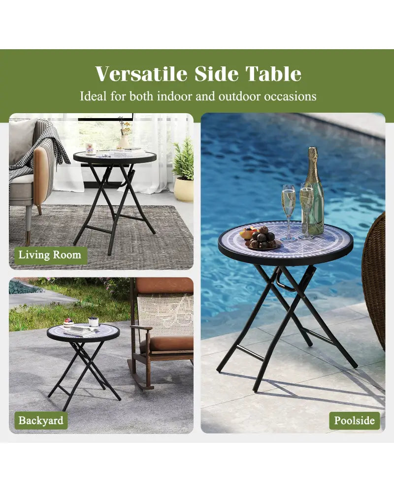 18 Inch Folding Side Table Patio Round Compact Coffee Table-Gray - Gray - End & Side Tables