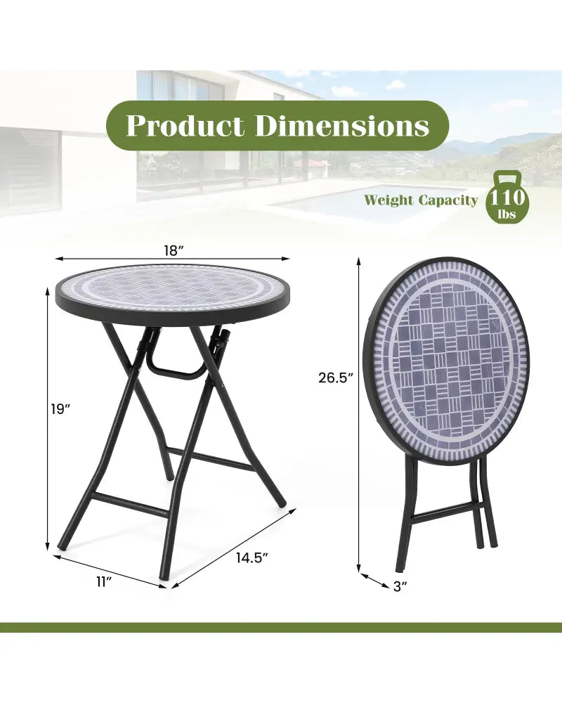 18 Inch Folding Side Table Patio Round Compact Coffee Table-Gray - Gray - End & Side Tables