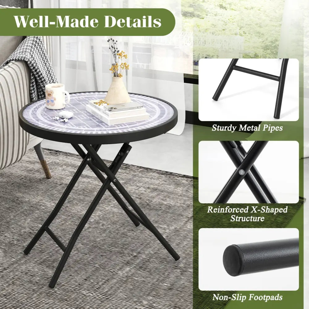 18 Inch Folding Side Table Patio Round Compact Coffee Table-Gray - Gray - End & Side Tables