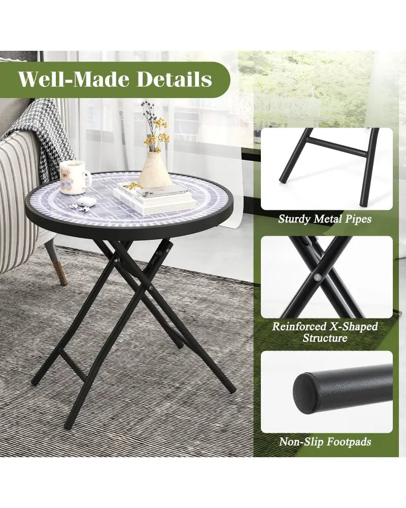 18 Inch Folding Side Table Patio Round Compact Coffee Table-Gray - Gray - End & Side Tables