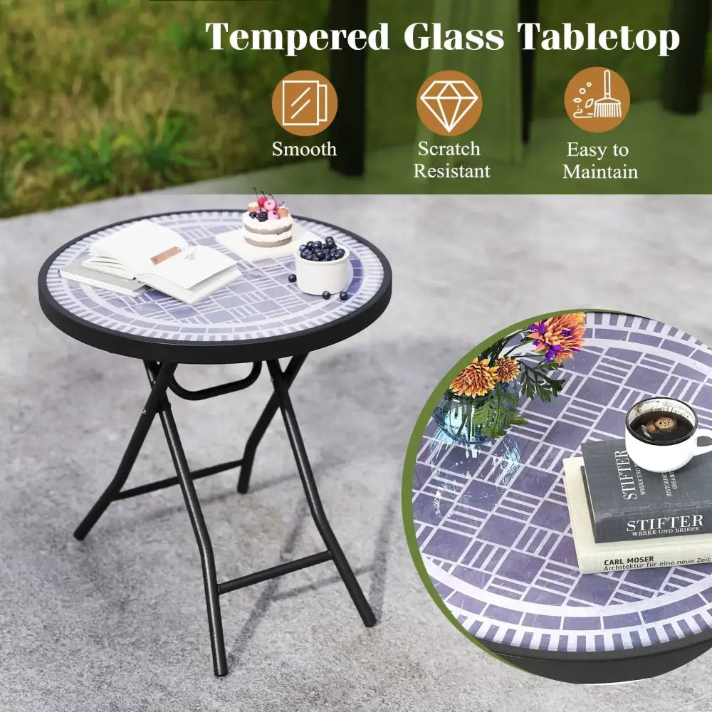 18 Inch Folding Side Table Patio Round Compact Coffee Table-Gray Costway