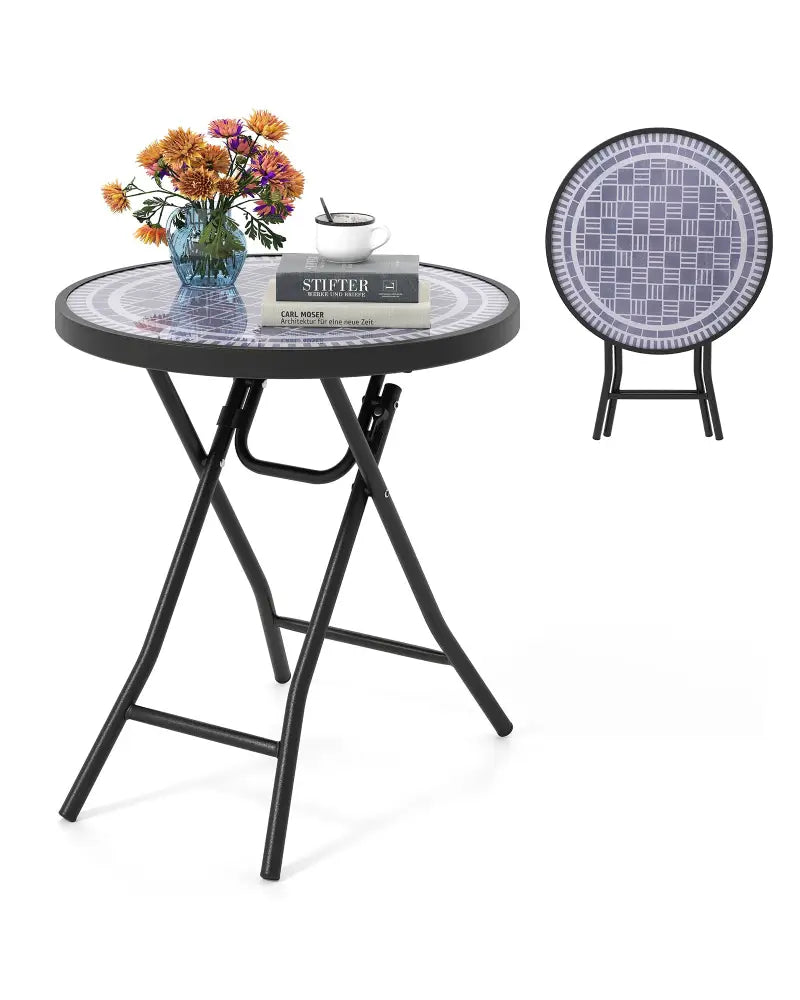 18 Inch Folding Side Table Patio Round Compact Coffee Table-Gray - Gray - End & Side Tables