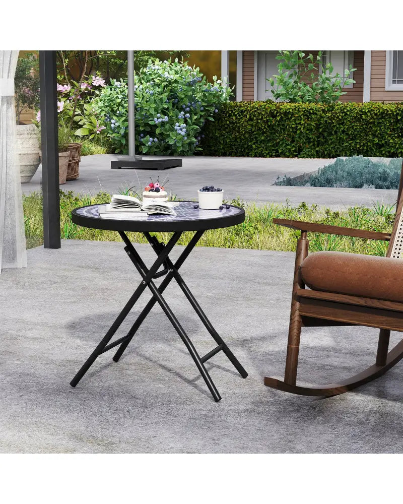 18 Inch Folding Side Table Patio Round Compact Coffee Table-Gray - Gray - End & Side Tables