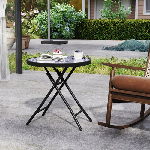 18 Inch Folding Side Table Patio Round Compact Coffee Table-Gray - Gray - End & Side Tables