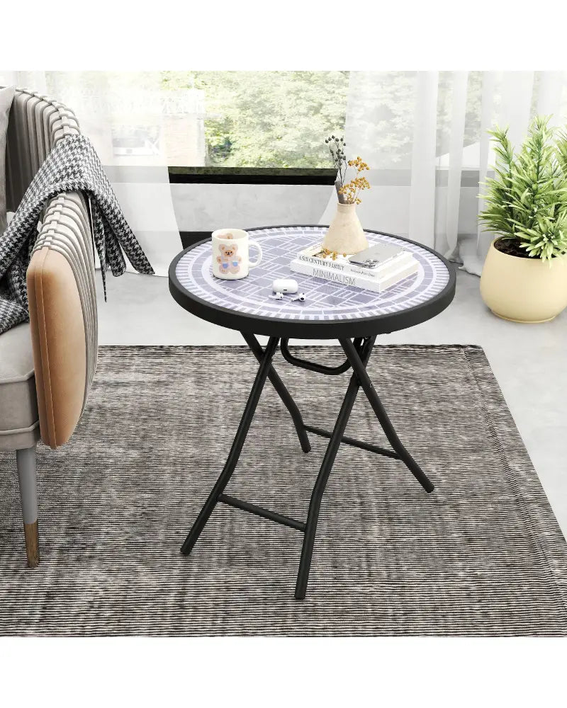 18 Inch Folding Side Table Patio Round Compact Coffee Table-Gray - Gray - End & Side Tables