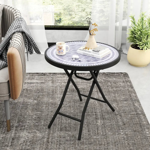 18 Inch Folding Side Table Patio Round Compact Coffee Table-Gray - Gray - End & Side Tables