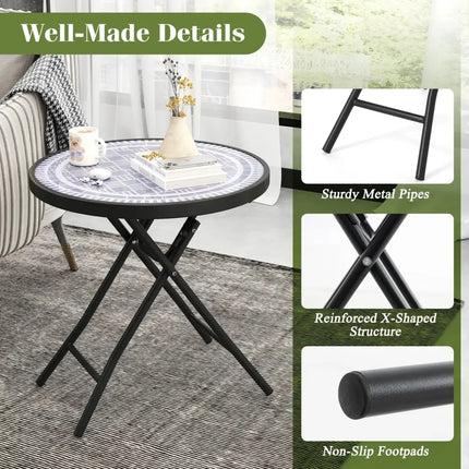 18 Inch Folding Side Table Patio Round Compact Coffee Table-Gray Costway