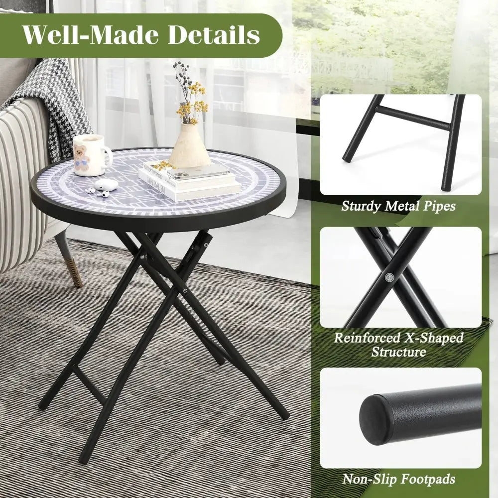 18 Inch Folding Side Table Patio Round Compact Coffee Table-Gray Costway
